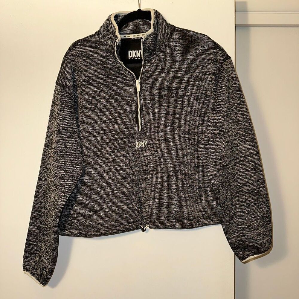 DKNY Sport Women’s Large Heathered Gray Half Zipper Cropped Sweatshirt NWT